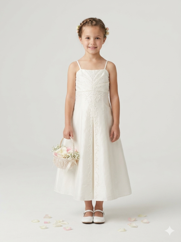 White Flower Girl Dress – Size 6 | Classic A-Line Wedding Flower Girl Dress