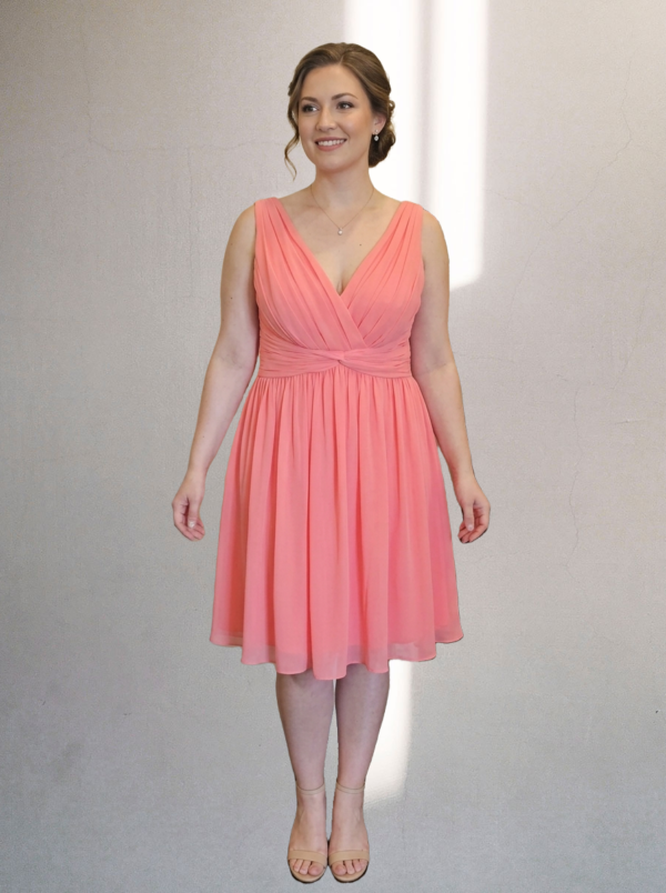 Coral Chiffon Wedding Guest Dress – Size 12 A-Line
