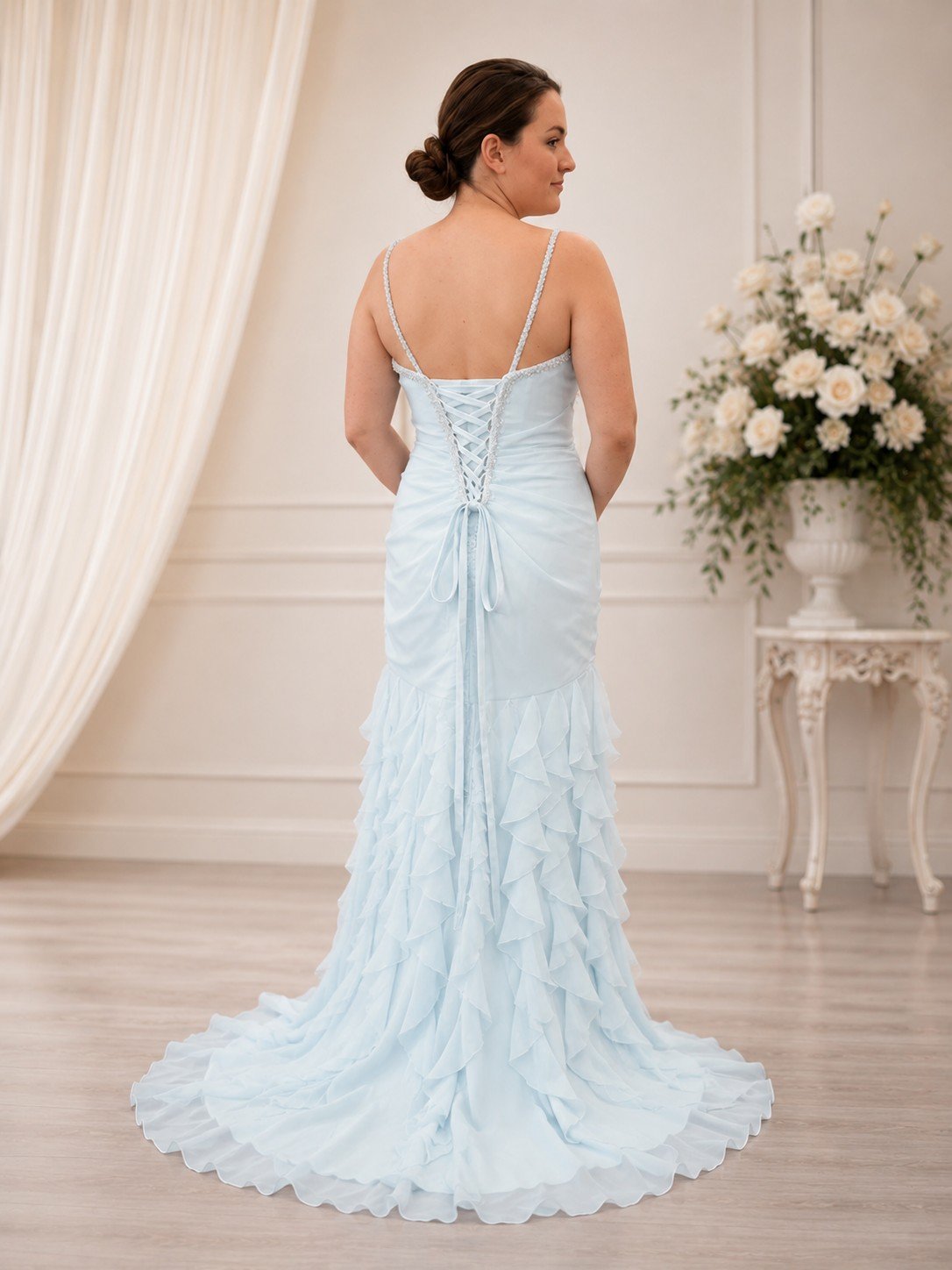 Sophia Impression Blue Private Label Beaded Light Blue Mermaid Wedding Dress - Size 14 - Image 3