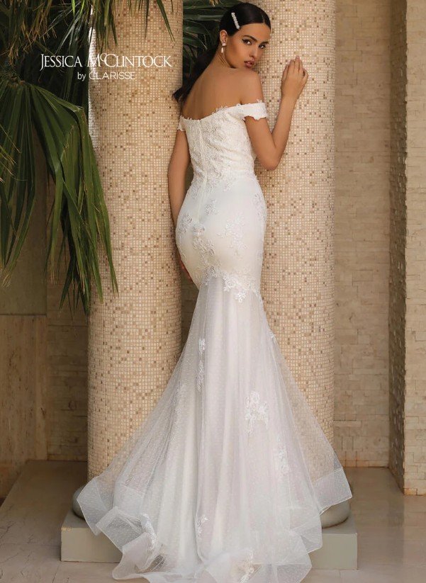 Private Label "Emma" (Style JES-700154) Lace & Dotted Tulle Mermaid Wedding Gown – Size 10 - Image 2