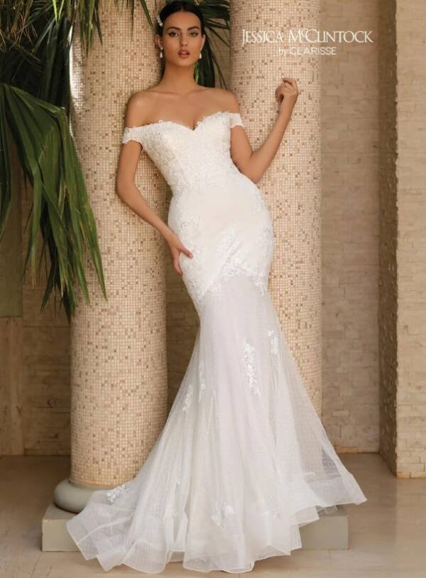 Private Label "Emma" (Style JES-700154) Lace & Dotted Tulle Mermaid Wedding Gown – Size 10