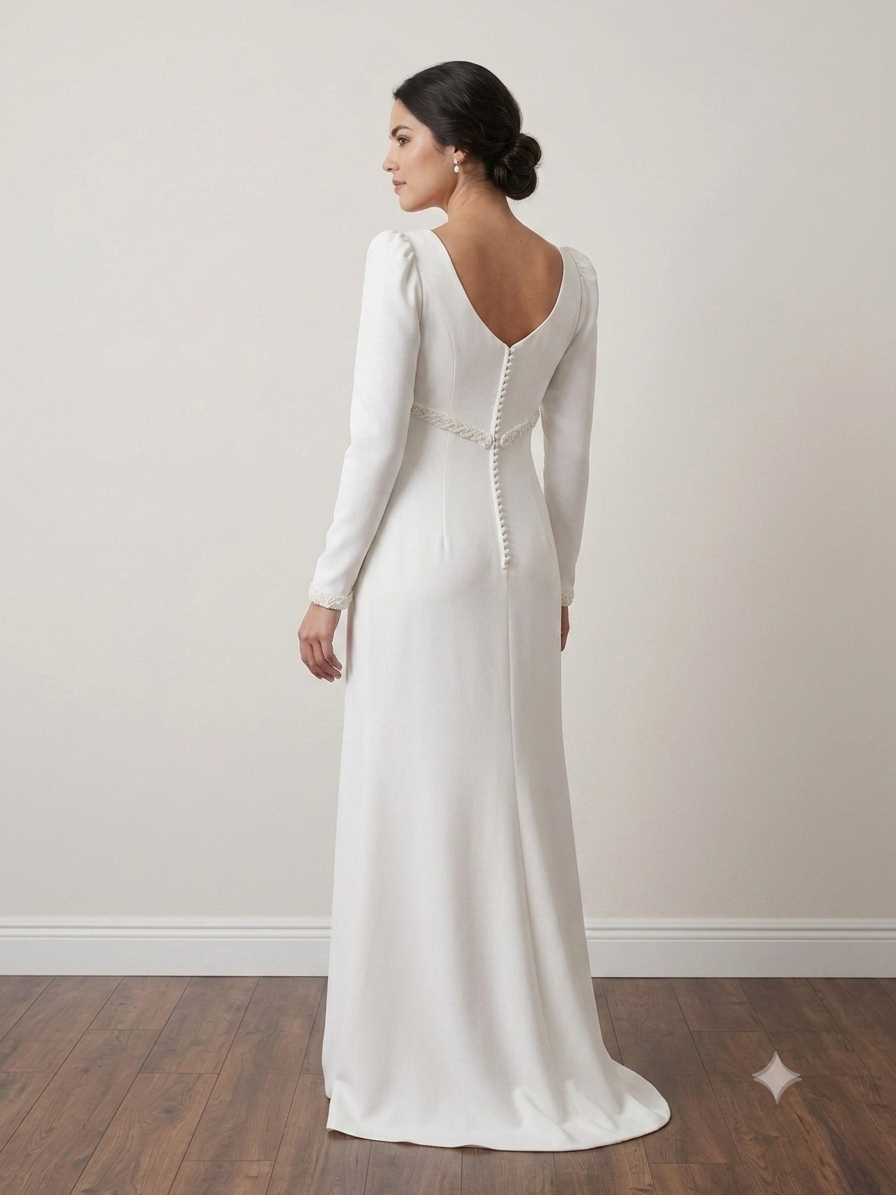 Chloe Private Label Long Sleeve Crepe Wedding Dress - Size 12