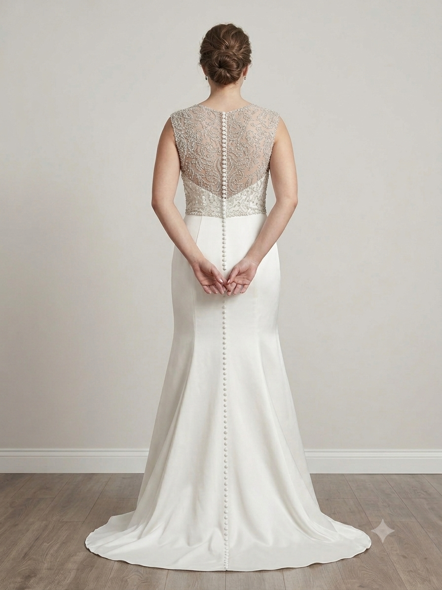 Leilani Private Label Beaded Illusion Satin Wedding Dress - Size 12