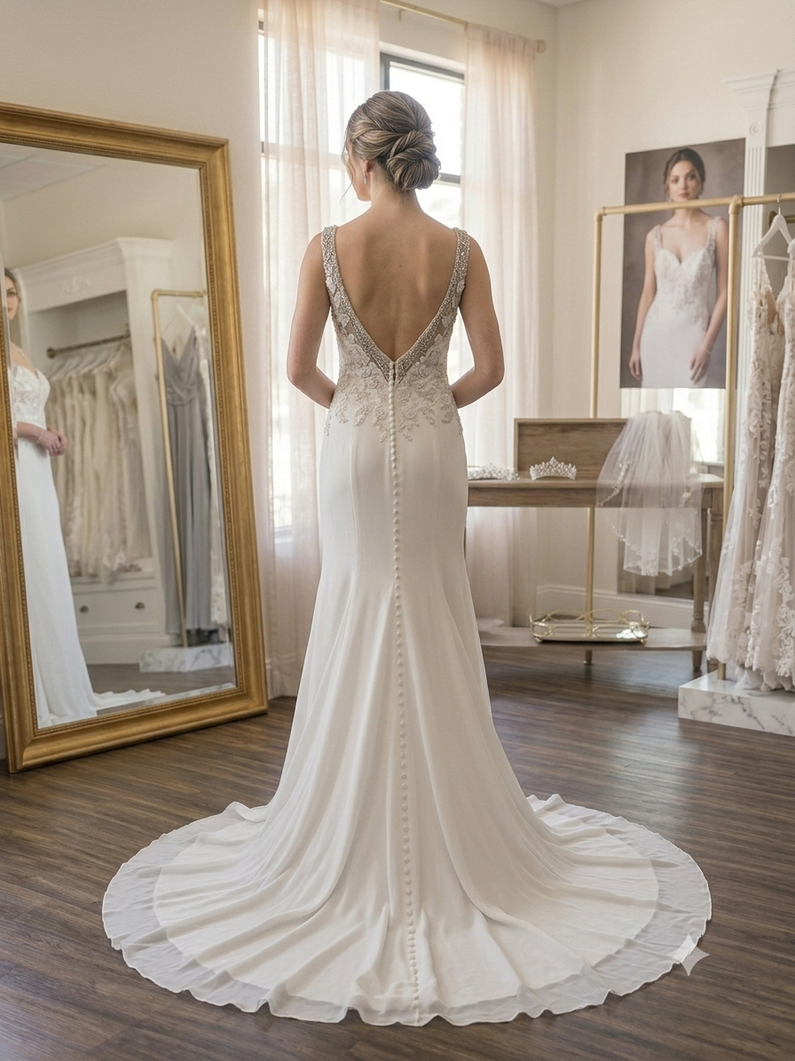 Close-up of the sweetheart bodice of the Mori Lee Inaya 6798 gown, showcasing the intricate floral lace embroidery and heavily beaded crystal shoulder straps.