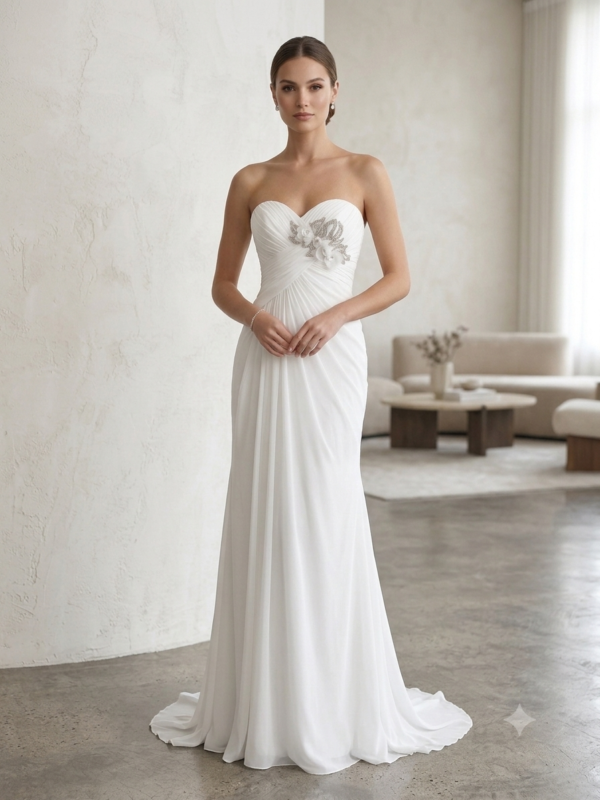 elizabeth-strapless-ruched-chiffon-sheath-wedding-dress-dmb013 3