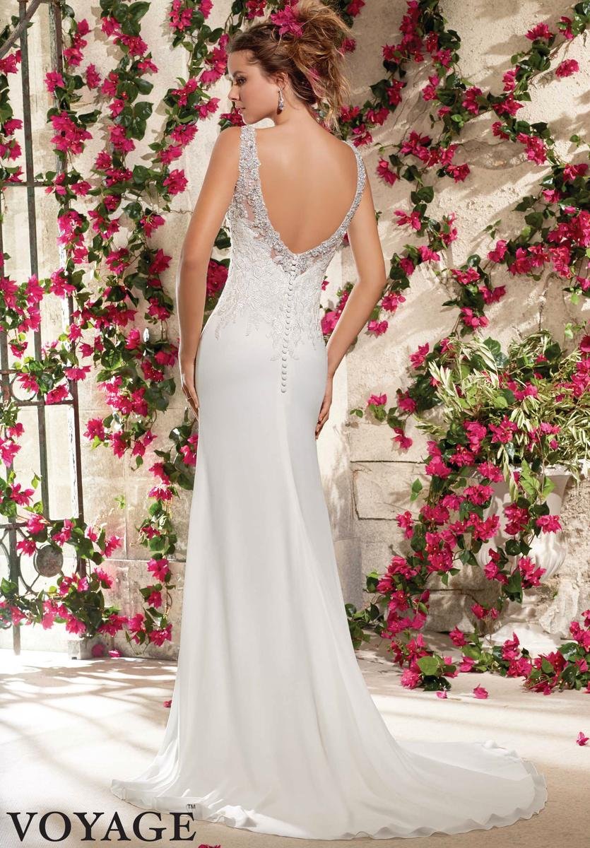 Mori Lee "Inaya" (Style 6798) Beaded Lace & Chiffon Sheath Wedding Gown – Size 10 (SKU DMB056) - Image 3