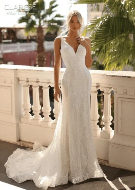 Private Label "CLA600265 Aubrey" All-Over Floral Lace V-Neck Trumpet Wedding Gown – Size 18 (SKU DMB052) - Image 3