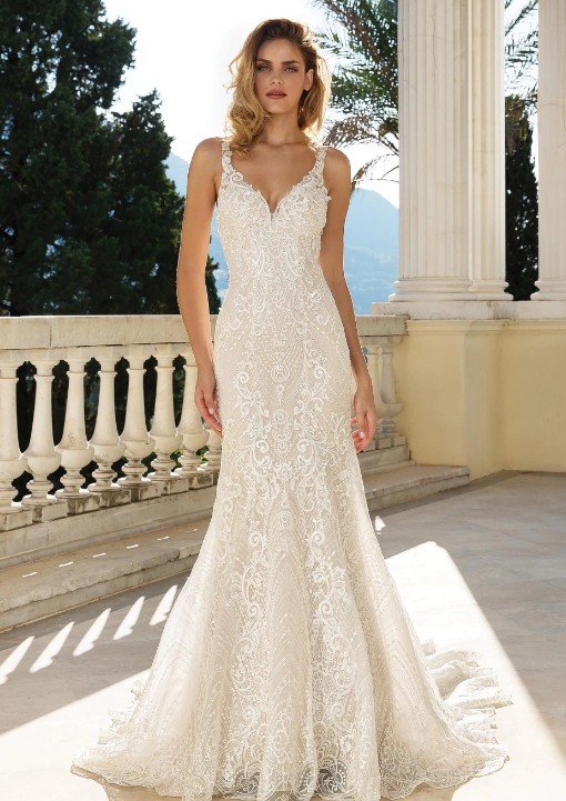 Private Label "Seraphina" (A&V by Justin Alexander 88088) Geometric Lace Wedding Gown – Size 10 (SKU DMB060)