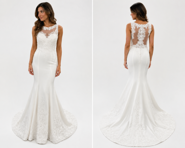 Private Label "Ellie" (Style Stella 21070) Crepe Wedding Gown – Size 14 (SKU DMB034)