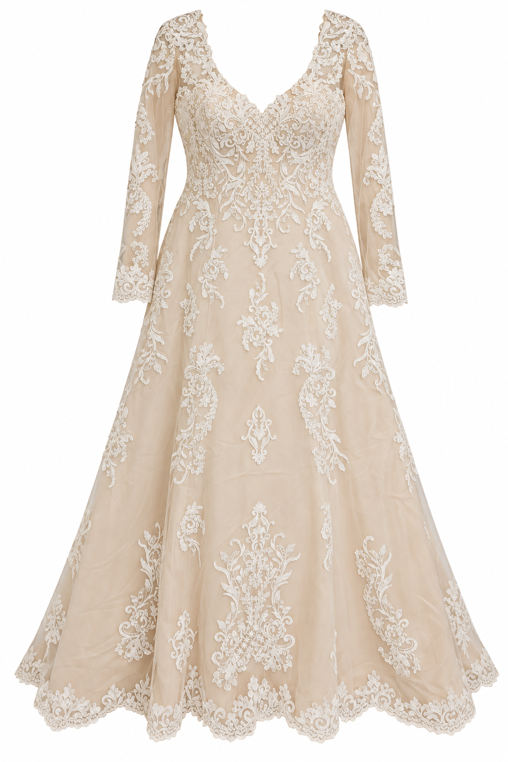 The “Sally” Gown: Romantic Lace A-Line with Long Sleeves & a Dramatic V-Back - Image 4