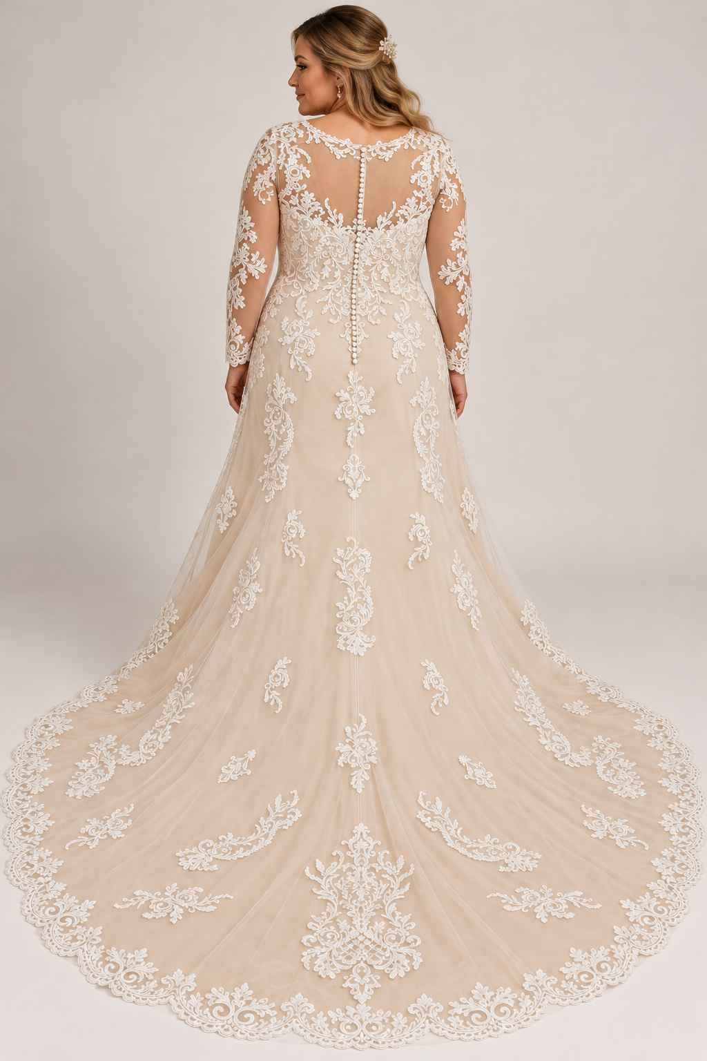 The “Sally” Gown: Romantic Lace A-Line with Long Sleeves & a Dramatic V-Back - Image 3