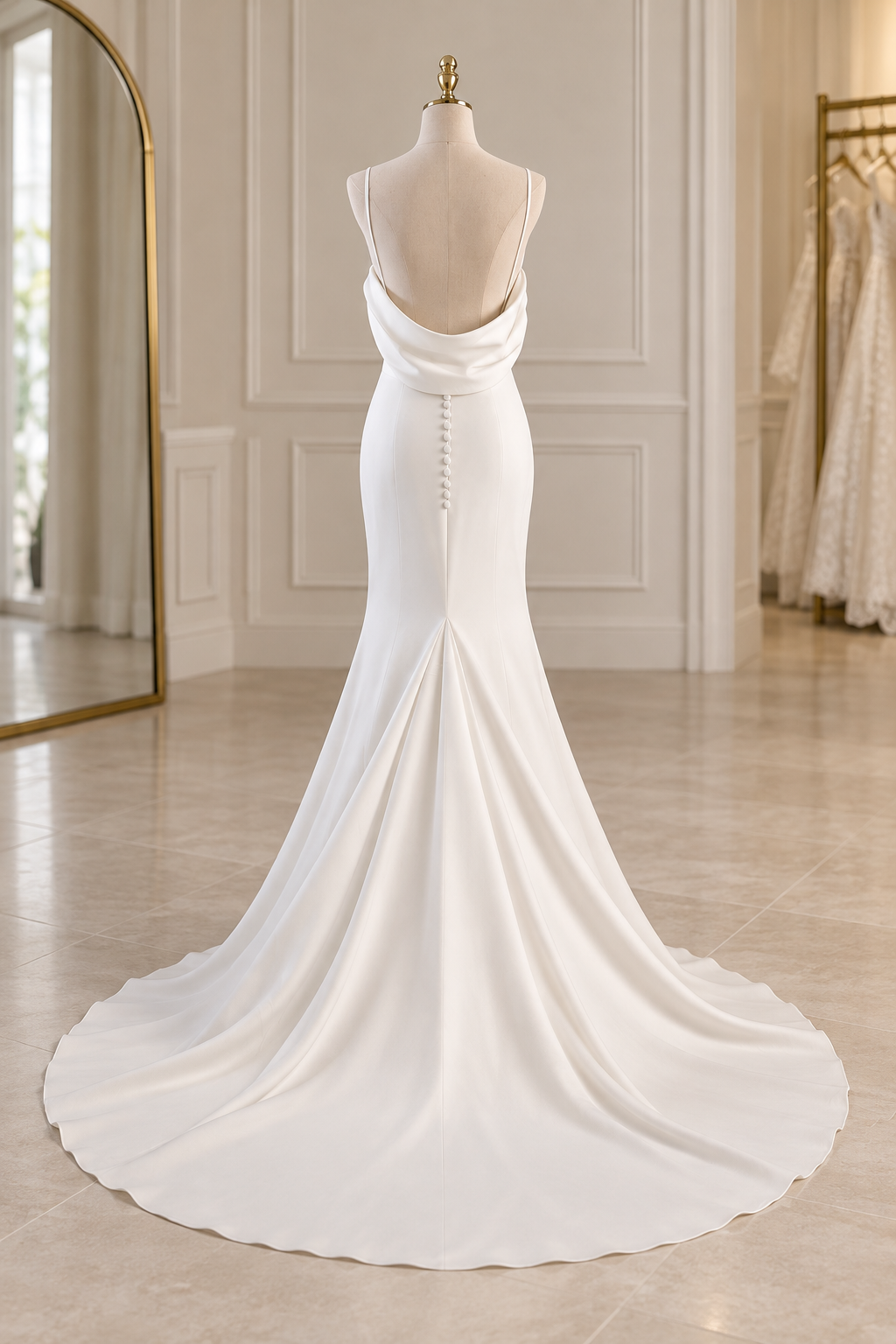 Adela Neve Wedding Dress – Size 4 | Minimalist Ivory Crepe Mermaid Bridal Gown - Image 3