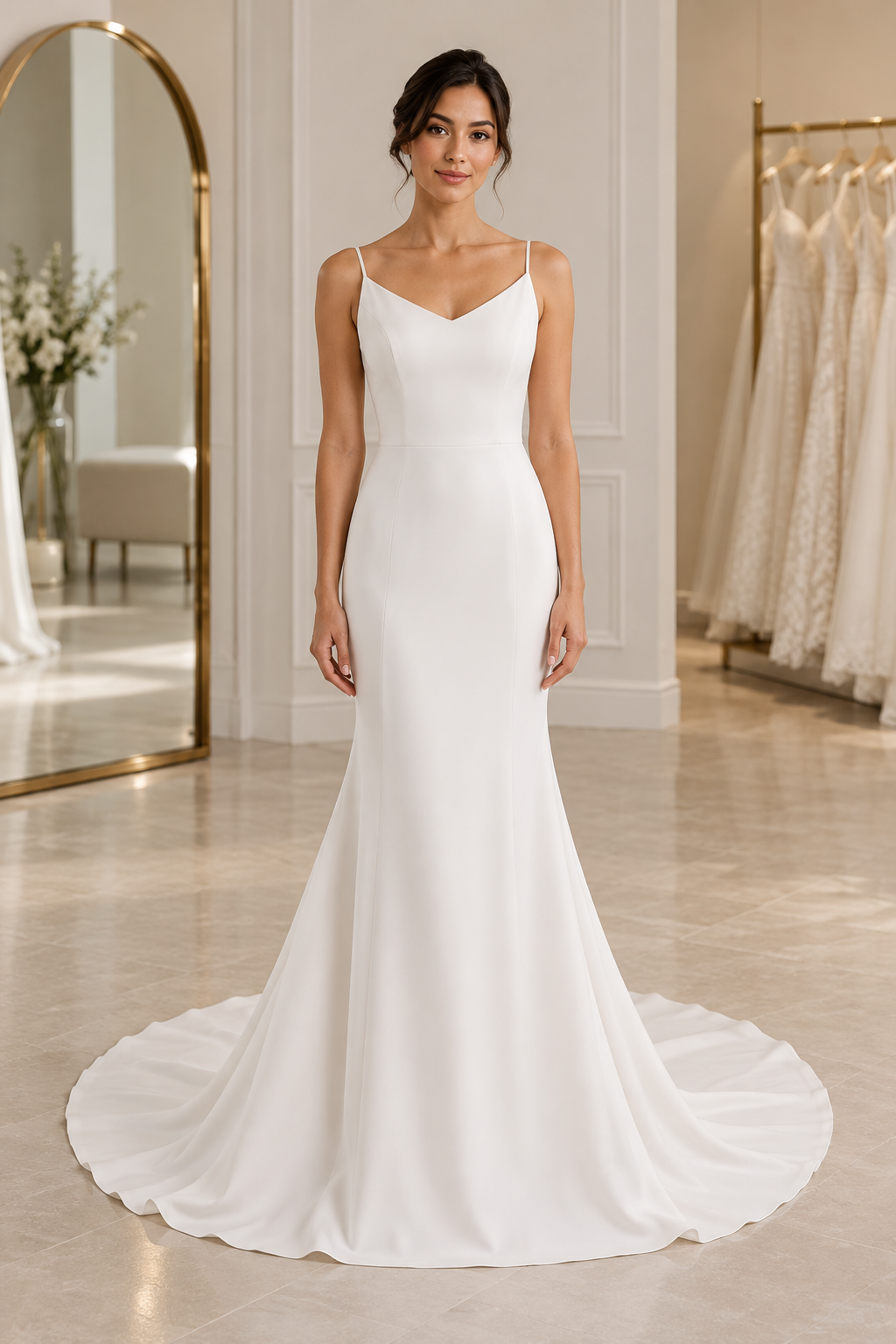 Adela Neve Wedding Dress – Size 4 | Minimalist Ivory Crepe Mermaid Bridal Gown
