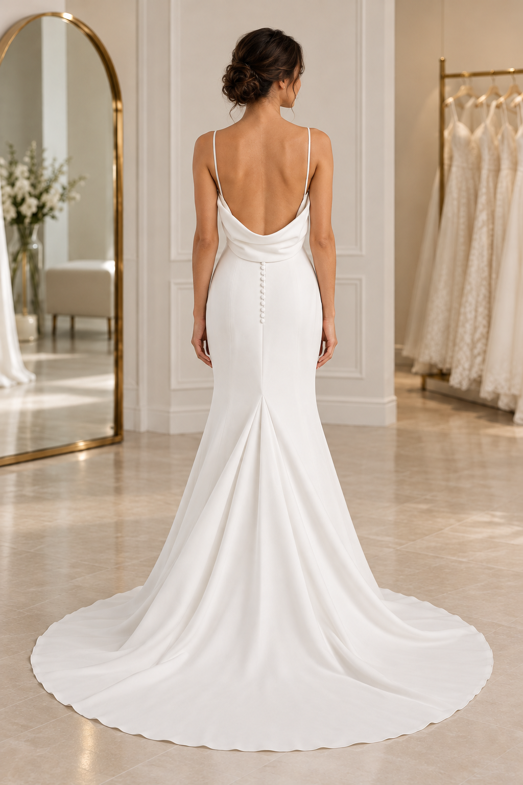 Adela Neve Wedding Dress – Size 4 | Minimalist Ivory Crepe Mermaid Bridal Gown - Image 2