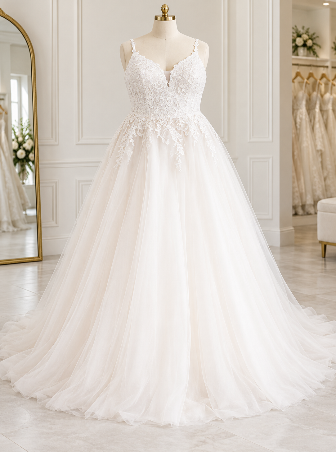 Blush Wedding Dress – Size 16 | Romantic Ivory Lace & Tulle A-Line Bridal Gown