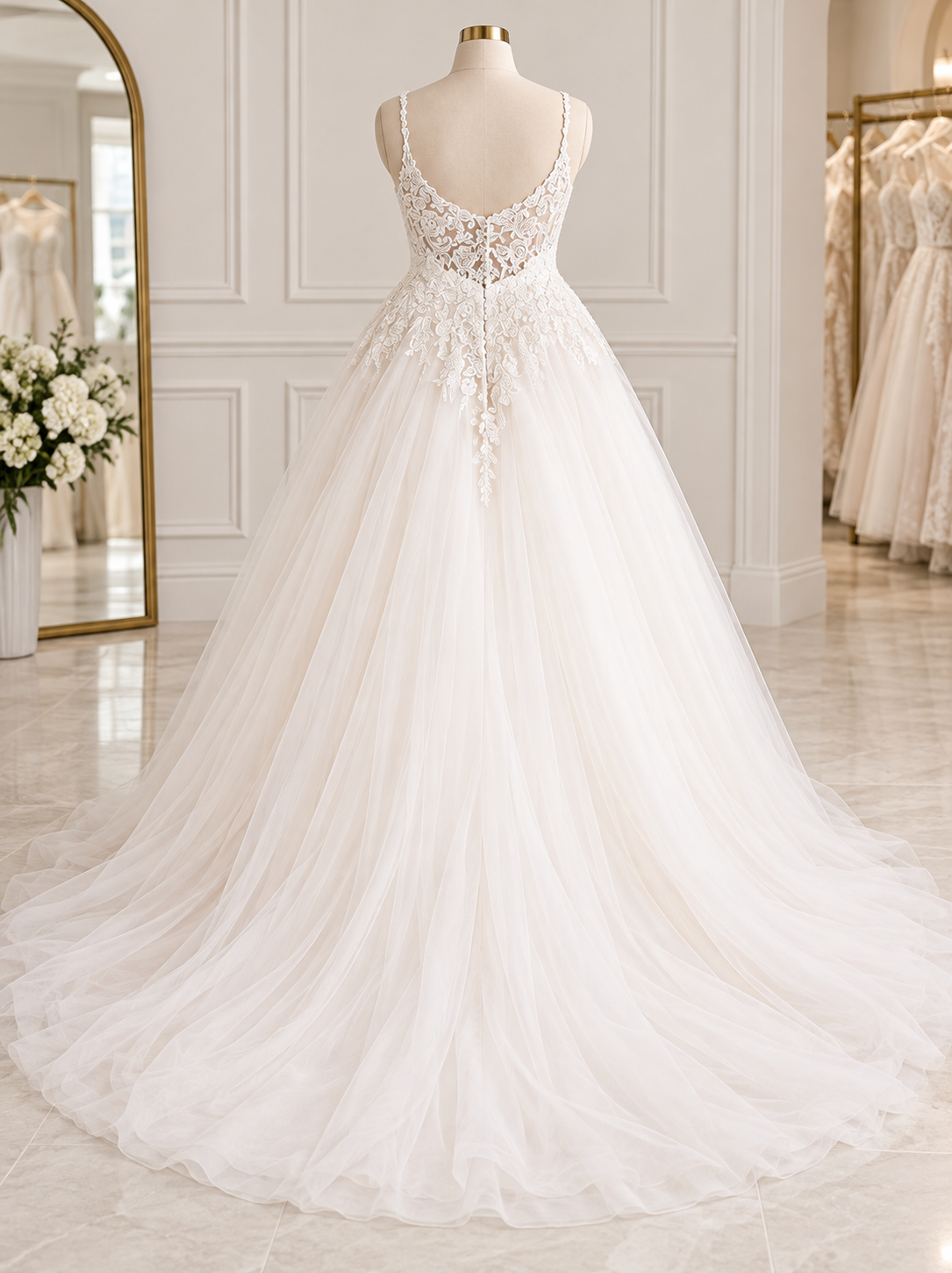 Blush Wedding Dress – Size 16 | Romantic Ivory Lace & Tulle A-Line Bridal Gown - Image 4