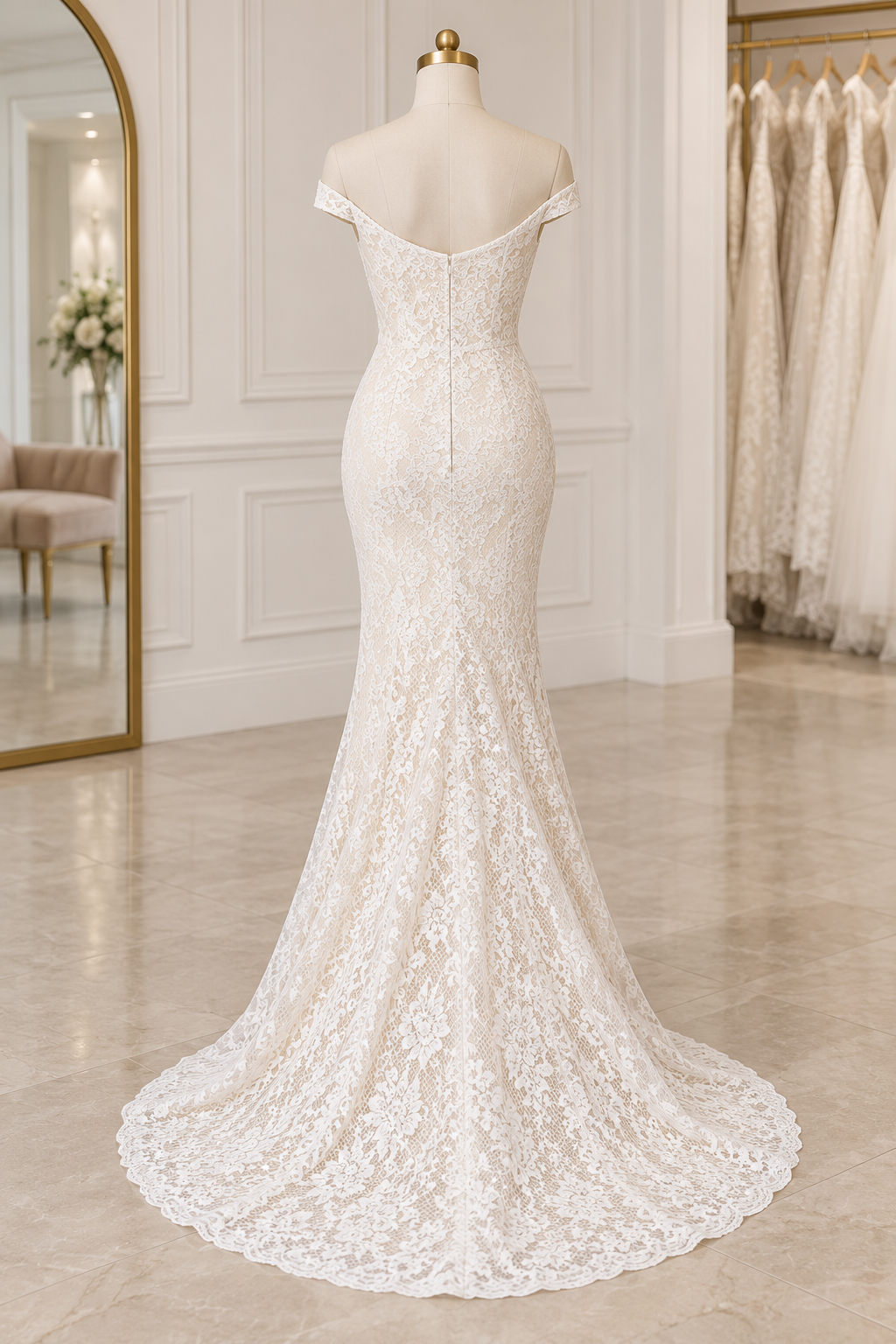 Clarisse Love Wedding Dress – Size 6 | Off-Shoulder Lace Mermaid Bridal Gown | Style 600109 - Image 4