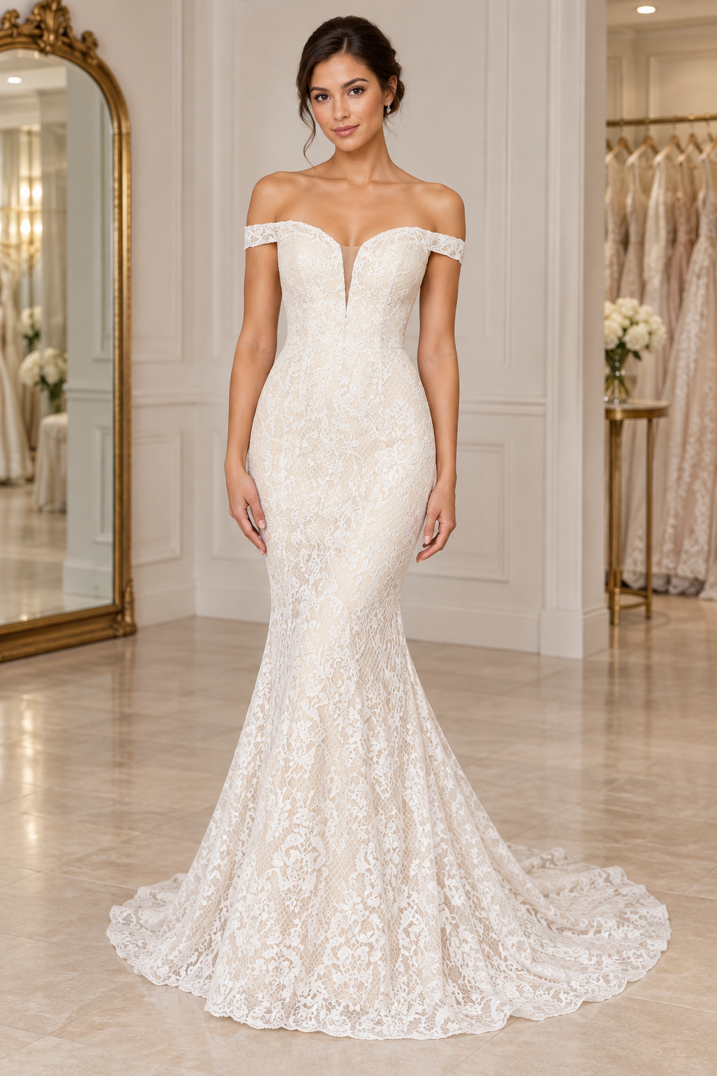Clarisse Love Wedding Dress – Size 6 | Off-Shoulder Lace Mermaid Bridal Gown | Style 600109 - Image 2