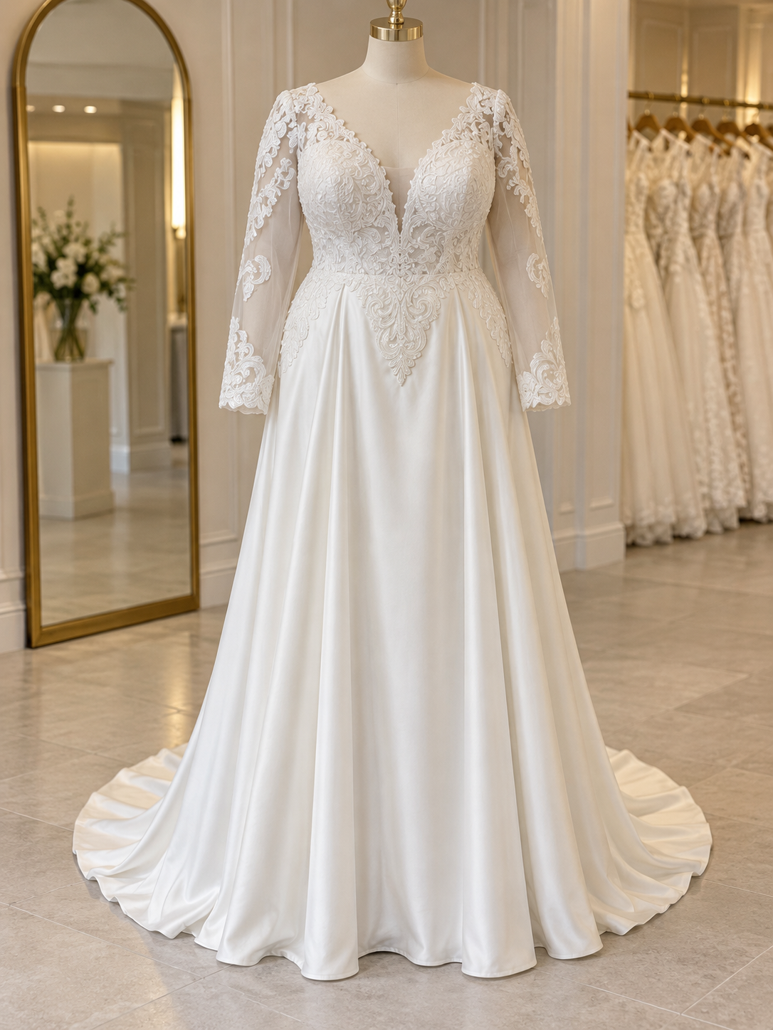 Adela Elena Wedding Dress – Size 22 | Ivory Long-Sleeve Lace A-Line Bridal Gown