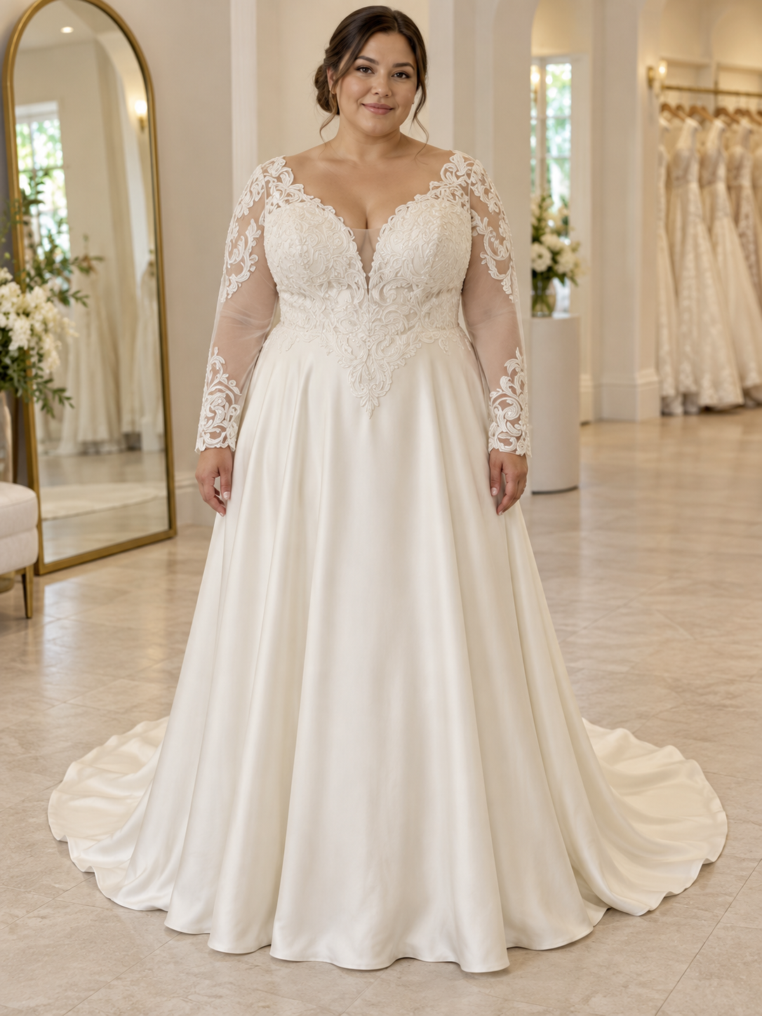 Adela Elena Wedding Dress – Size 22 | Ivory Long-Sleeve Lace A-Line Bridal Gown - Image 3