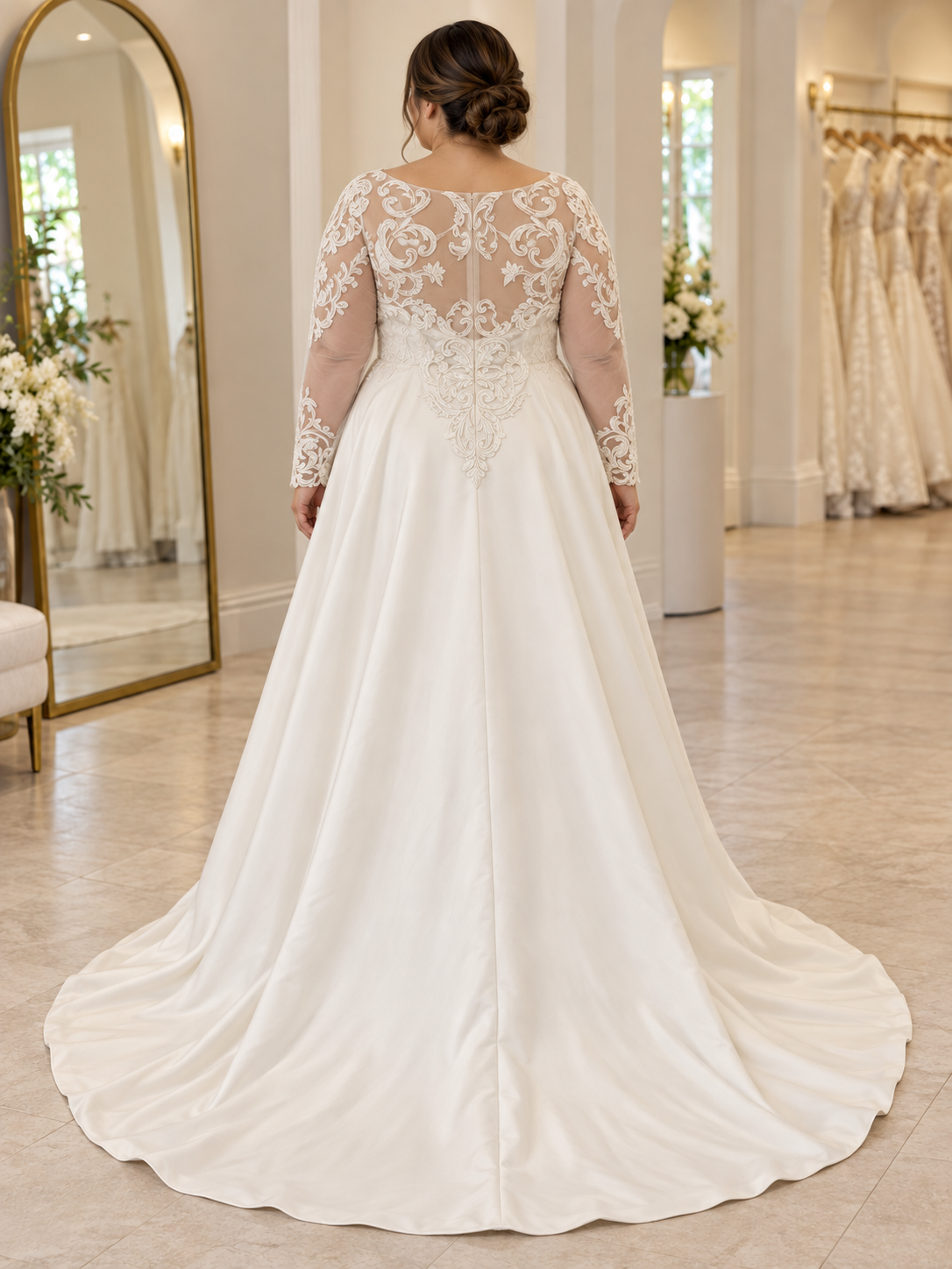 Adela Elena Wedding Dress – Size 22 | Ivory Long-Sleeve Lace A-Line Bridal Gown - Image 4