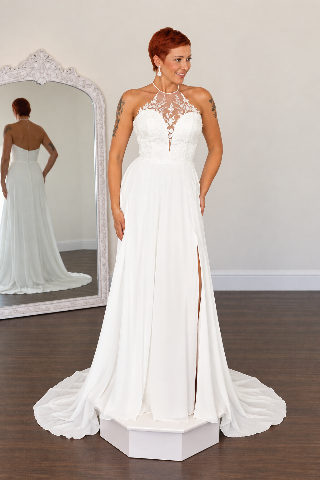 The “Claudia” Gown by Stella York: Romantic Illusion Lace with a Flowing A-Line Skirt