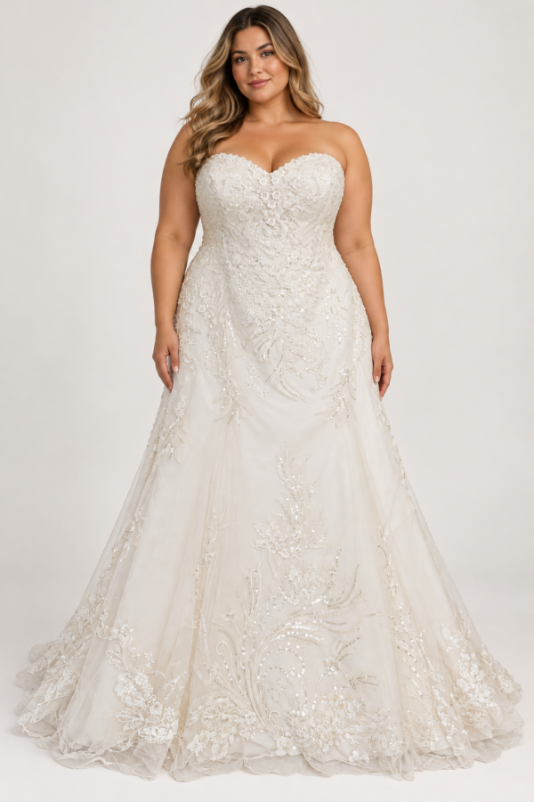 Michelle Beaded Lace Wedding Dress with Detachable Off-Shoulder Straps – Size 20