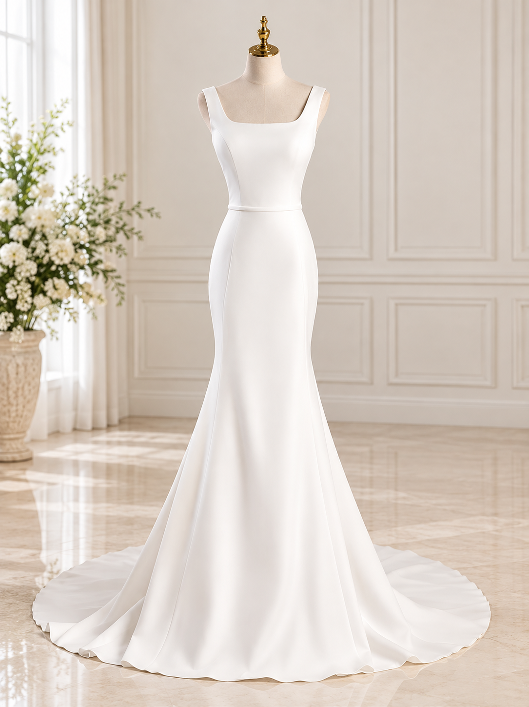 Faith Private Label Wedding Dress: Minimalist Crepe Square Neck Gown – Size 6 - Image 3