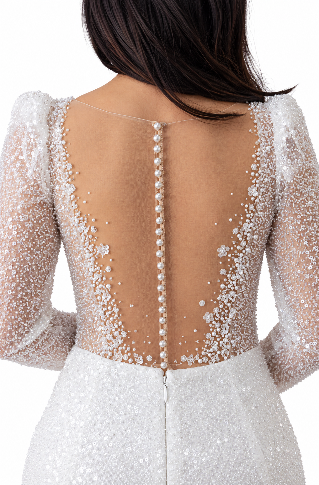 Monroe Wedding Dress: Fully Beaded Long Sleeve Gown with Plunging Neckline - Image 6