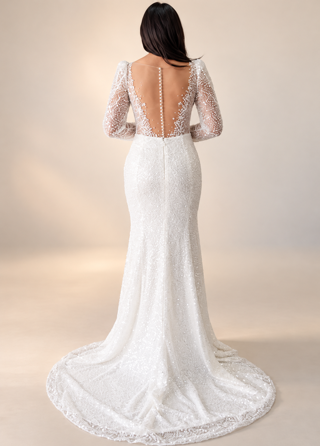 Monroe Wedding Dress: Fully Beaded Long Sleeve Gown with Plunging Neckline - Image 5