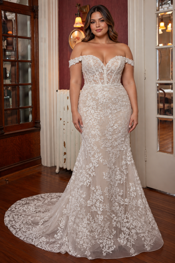 The “Olivia” Gown by Austin: Floral Illusion Mermaid with a Crystal Under-Layer