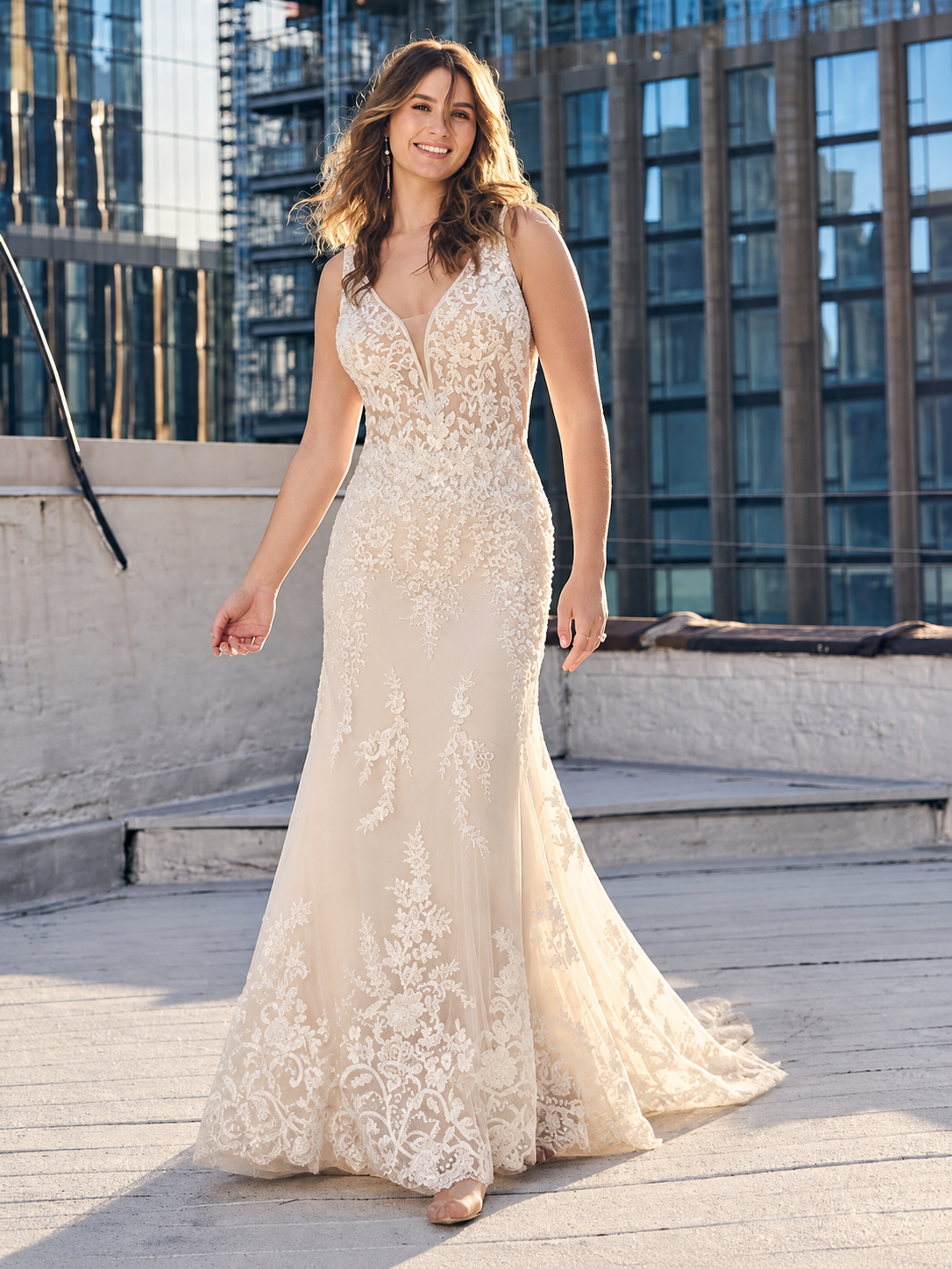 The “Sarah” Gown by MS Estella: Romantic Lace Fit-and-Flare with a Deep V-Back - Image 2
