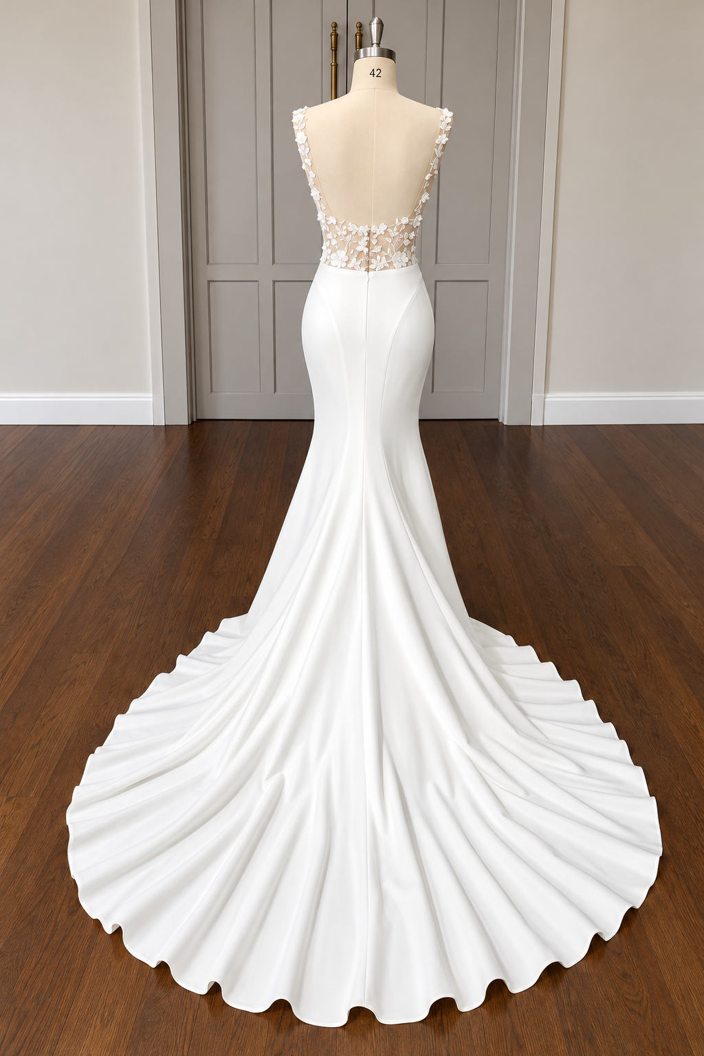 The “Violet” Gown by Faye: Modern Floral Illusion Bodice with a Sleek Crepe Silhouette - Image 4