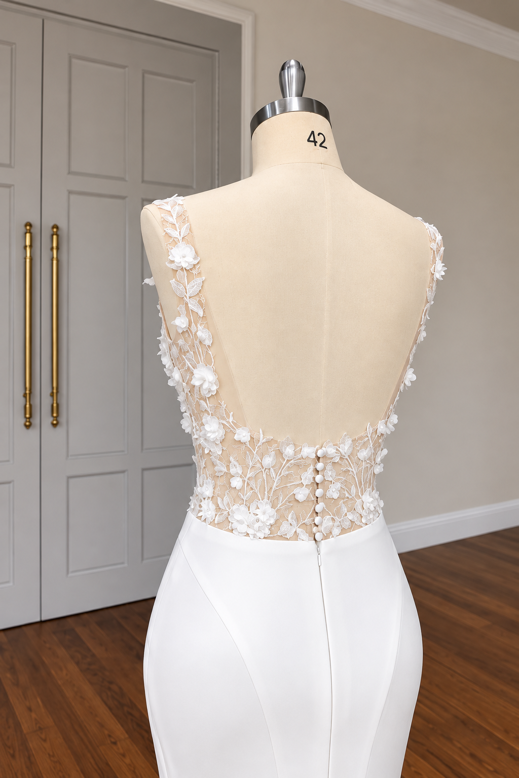 The “Violet” Gown by Faye: Modern Floral Illusion Bodice with a Sleek Crepe Silhouette - Image 5